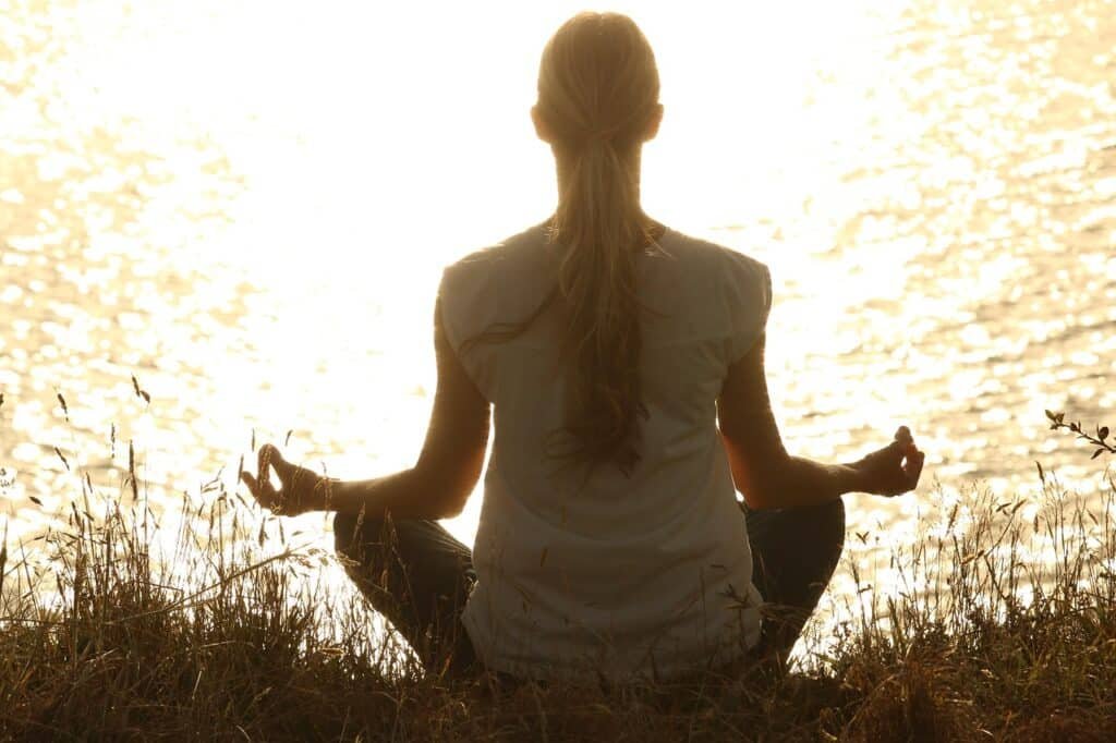 meditate, woman, nature, yoga, zen, meditating, relax, relaxing, wellness, yoga pose, meditation, peaceful, silhouette, sunset, tranquil, calm